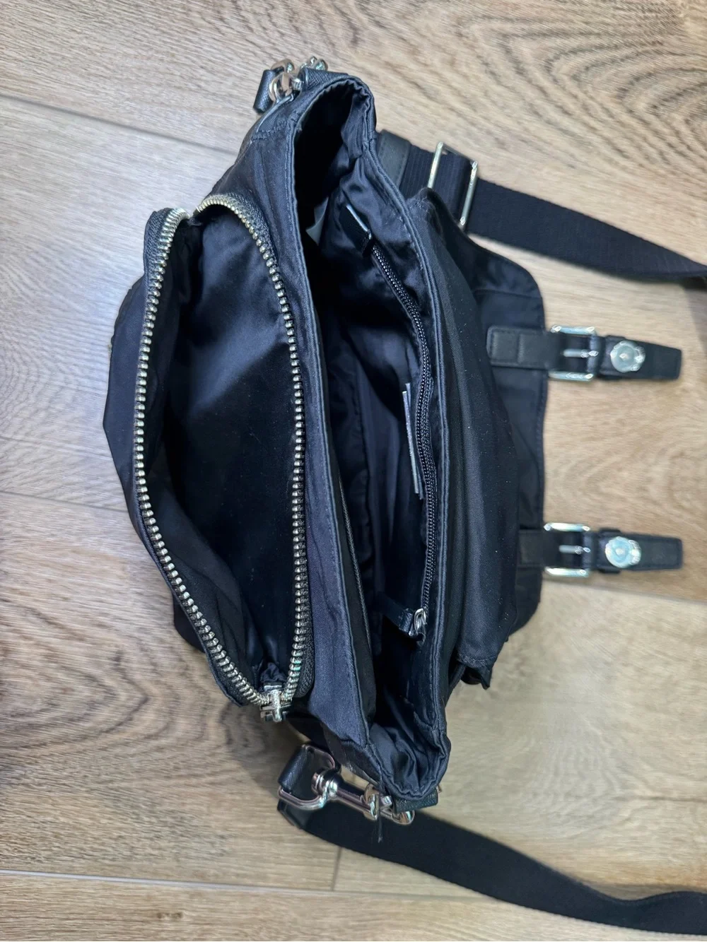 Tory Burch Black Nylon Crossbody Bag with Buckle Accents